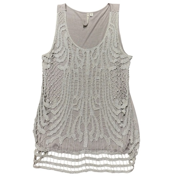 Lauren Conrad Crochet Lace Embellished Tank Top Gray Silver Size XL - Picture 1 of 9